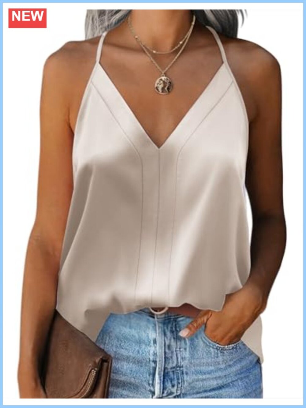 Silk Satin V Neck Sleeveless Tank Top Women Adjustable Spaghetti Straps